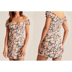Abercrombie & Fitch Off Shoulder Mini‎ Dress Women S Blue Floral Bohemian Beachy